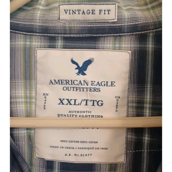 American Eagle Outfitters Shirt XXL Plaid Blue Longsleeve Pearl Snap Vintage Fit - Picture 5 of 9